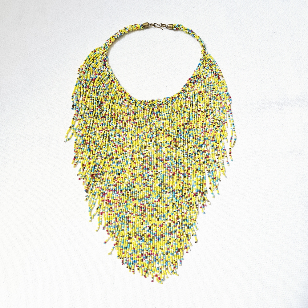 Boho Multicolor Fringe Seed Bead Necklace Collar Waterfall Choker